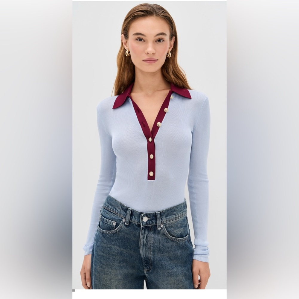 NWT Self Portrait Blue Viscose Knit Bodysuit size small